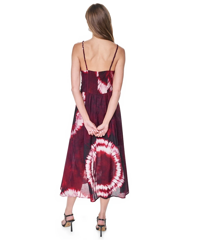 Dkny Women's Printed Voile Braided Detail V-Neck Dress