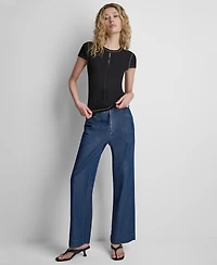 Dkny Women's Crewneck Contrast Stitch Top