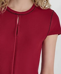 Dkny Women's Crewneck Contrast Stitch Top