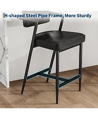 homfan 2 Pcs Modern Counter Height Bar Stools, Pu Leather Design with High Backrest, Armrests and Thick Cushion, Metal Frame for Kitchen Island