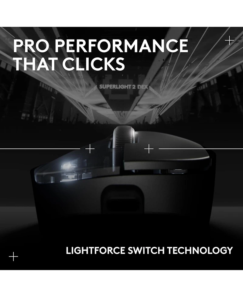 Logitech G Pro X Superlight 2 Dex Wireless Gaming Mouse, 60g Right-Handed, 44K Dpi, 8K Polling, Usb-c, Black