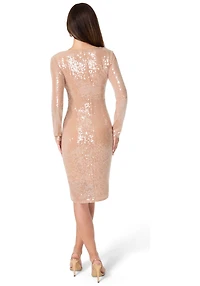 Bebe Women's Sequin Long Sleeve Tie Front Dress