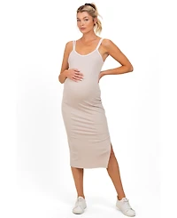 Pinkblush Maternity Beige Contrast Double Strap Midi Dress