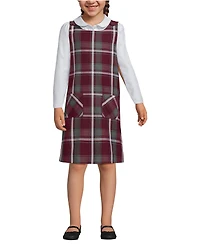 Lands' End Big Girls Plaid Button Shoulder Patch Pocket Jumper