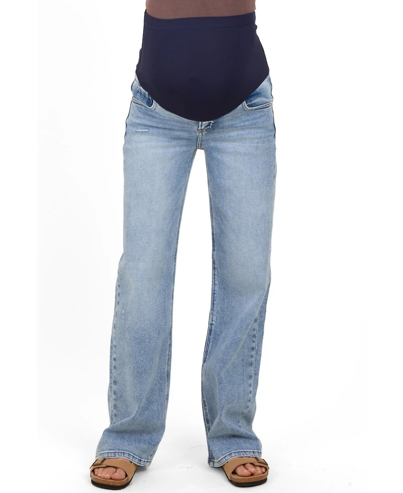 Pinkblush Maternity Blue Lightly Distressed Wide Leg Jeans