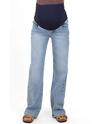 Pinkblush Maternity Blue Lightly Distressed Wide Leg Jeans