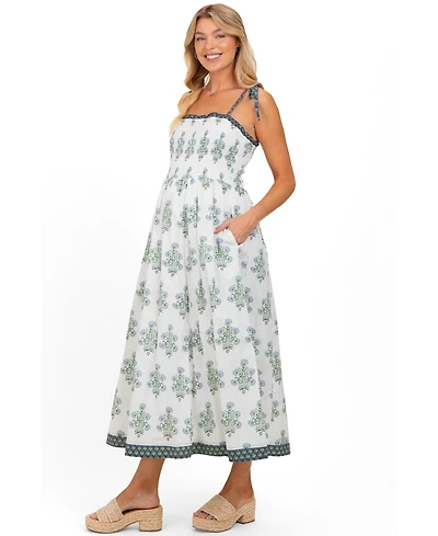 Pinkblush Maternity Off White Floral Smocked Shoulder Tie Maxi Dress