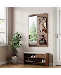 Phying Walnut Multi Functional Design Panel Wall Mounted Full Length Mirror Space Saving Can Be Pushed and Pulled for Bedroom Living Room Entrance