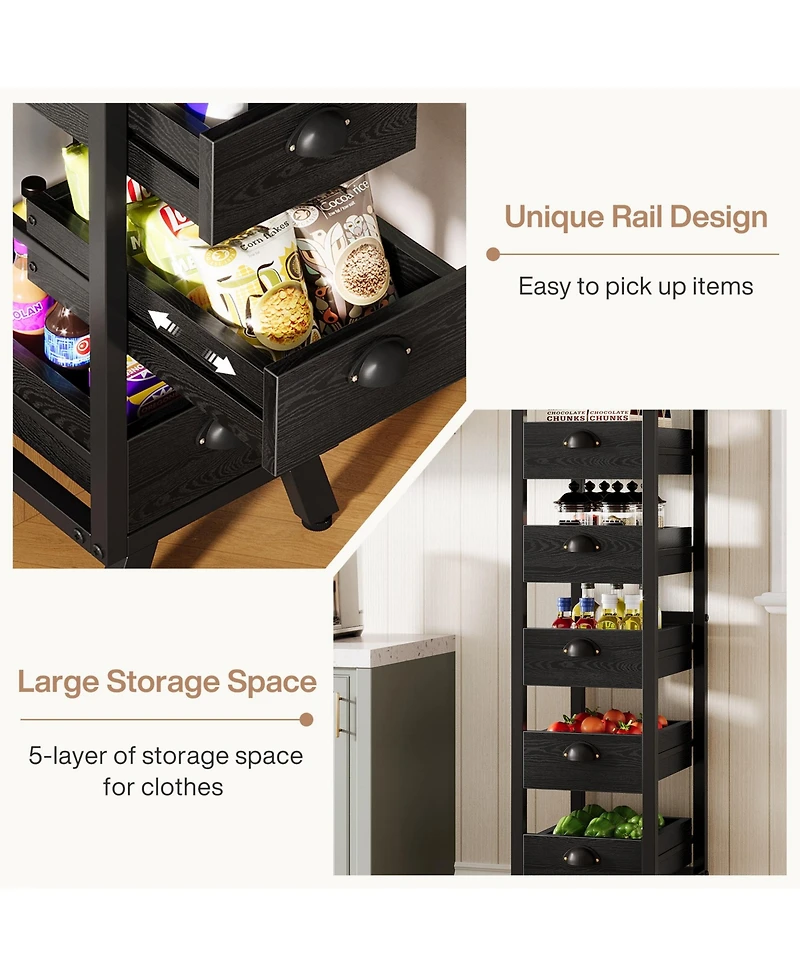 Tribesigns 44.88" Tall 5-Tier Narrow Snack Stand Kitchen Stand Fruit Basket,Wood Fruit and Vegetable Storage Rack