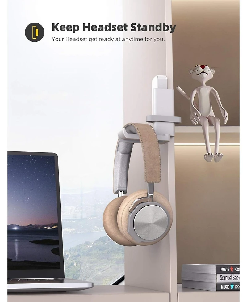 Lamicall Sticky Headphone Stand - 360 Degree Rotation Earphone Adhesive Hook Holder Mount