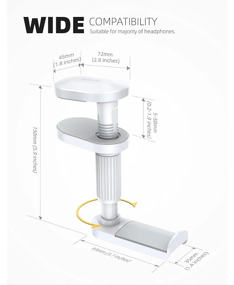 Lamicall Headphone Stand, 360degree(s) Rotating Headphone Hanger, Under Desk for Airpods Max, Sennheiser