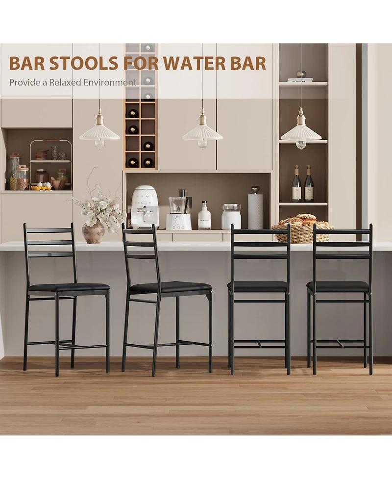 homfan Set of Modern Counter Height Bar Stools with Thick Pu Leather Cushion - Curved Back