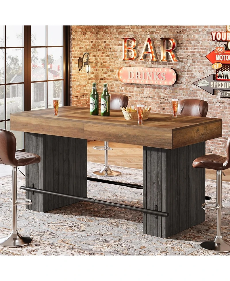 Tribesigns 62 Inch Kitchen Island, Rectangular Bar Table, Industrial Counter Height Pub Dining Table