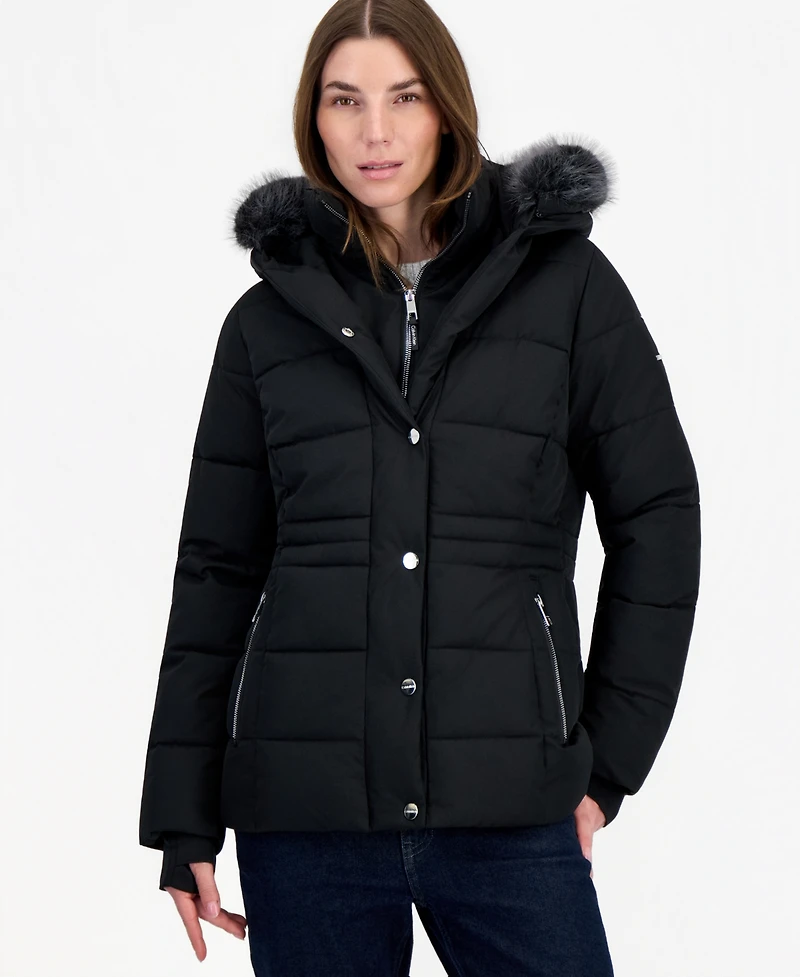 Calvin Klein Women's Faux-Fur Hooded Utility Puffer Coat