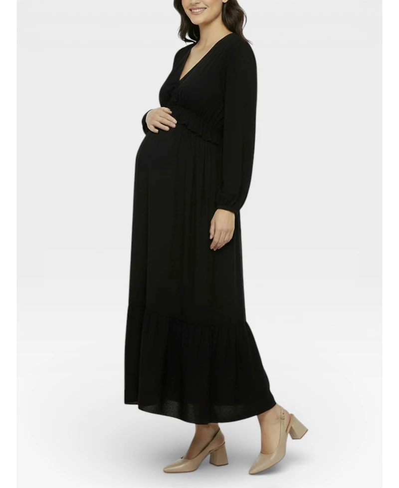 Motherhood Maternity Puff Sleeve Ruffle Midi Dress