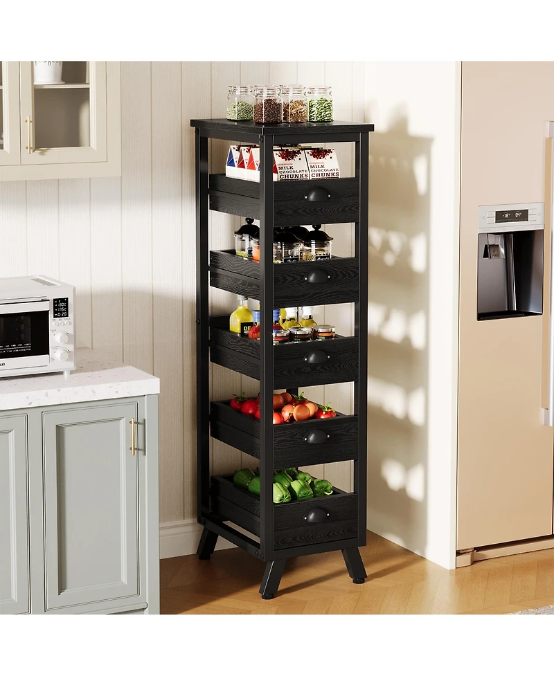 Tribesigns 5-Tier Narrow Snack Stand Kitchen Stand Fruit Basket Set of 2,Wood Fruit and Vegetable Storage Rack