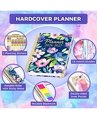 Gnuadz Planner18 Month Weekly Monthly Hardcover Calendar Tabs Pocket Bookmark Stickers Sticky Notes Navy Floral 2026-2027