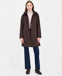 Calvin Klein Women's Hooded Button-Front Knit Collar Coat