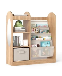 Gymax Kids Bookshelf with Full-Length Mirror 4-Tier Sling Shelves and Fabric Drawer