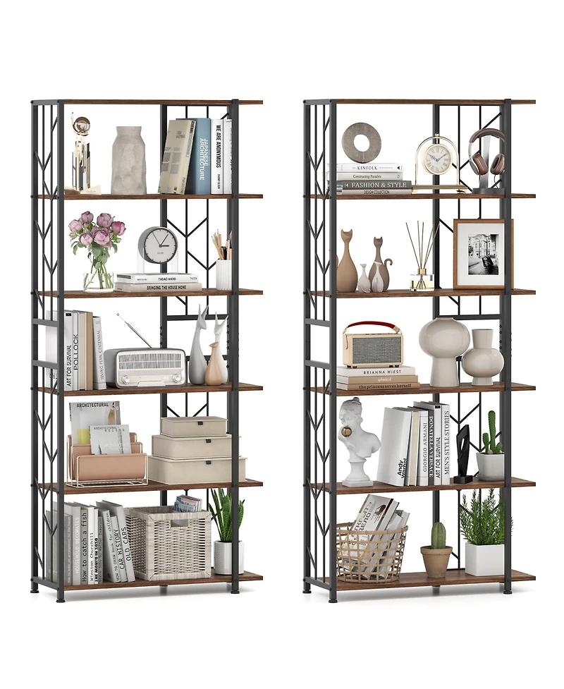 Gymax 6-Tier Bookshelf with Heavy-duty Metal Frame2 Anti-tipping Kits for Study
