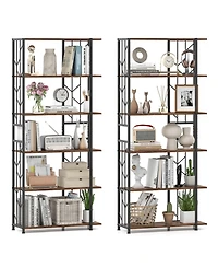 Gymax 6-Tier Bookshelf with Heavy-duty Metal Frame2 Anti-tipping Kits for Study