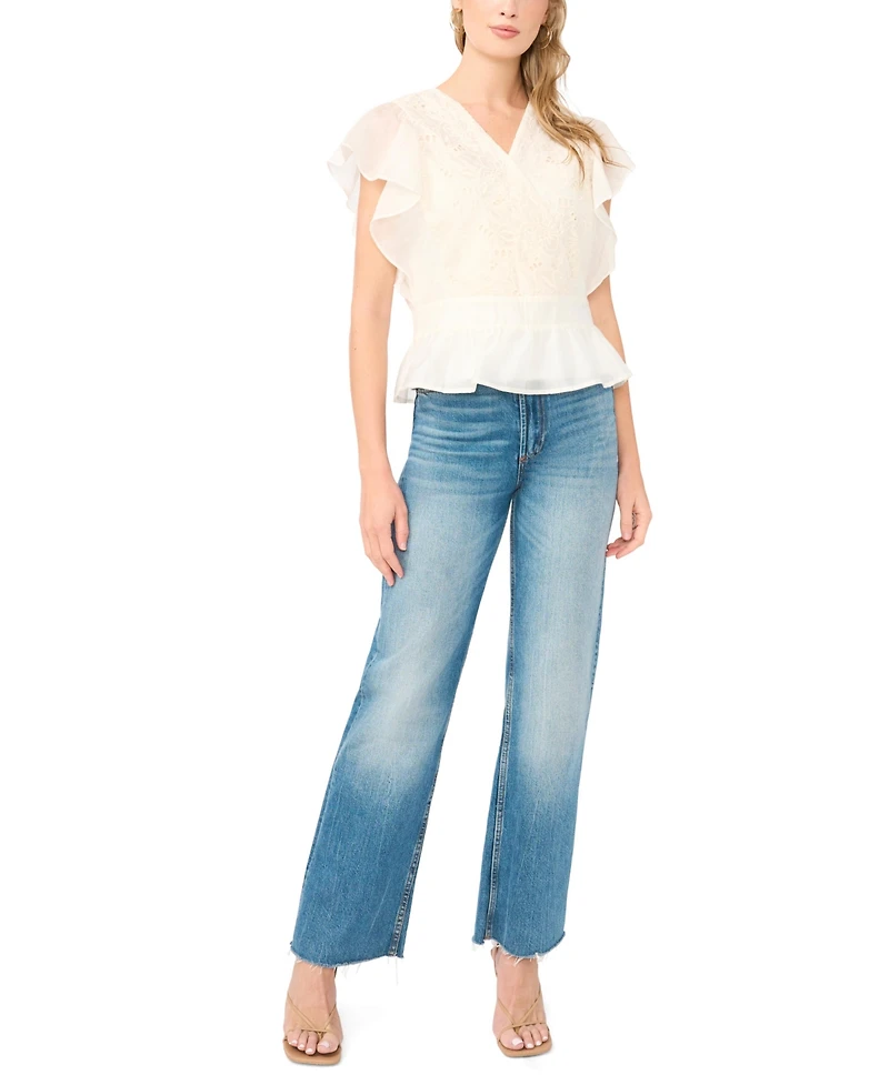 Vince Camuto Women's Lace Front Wrap Peplum Top