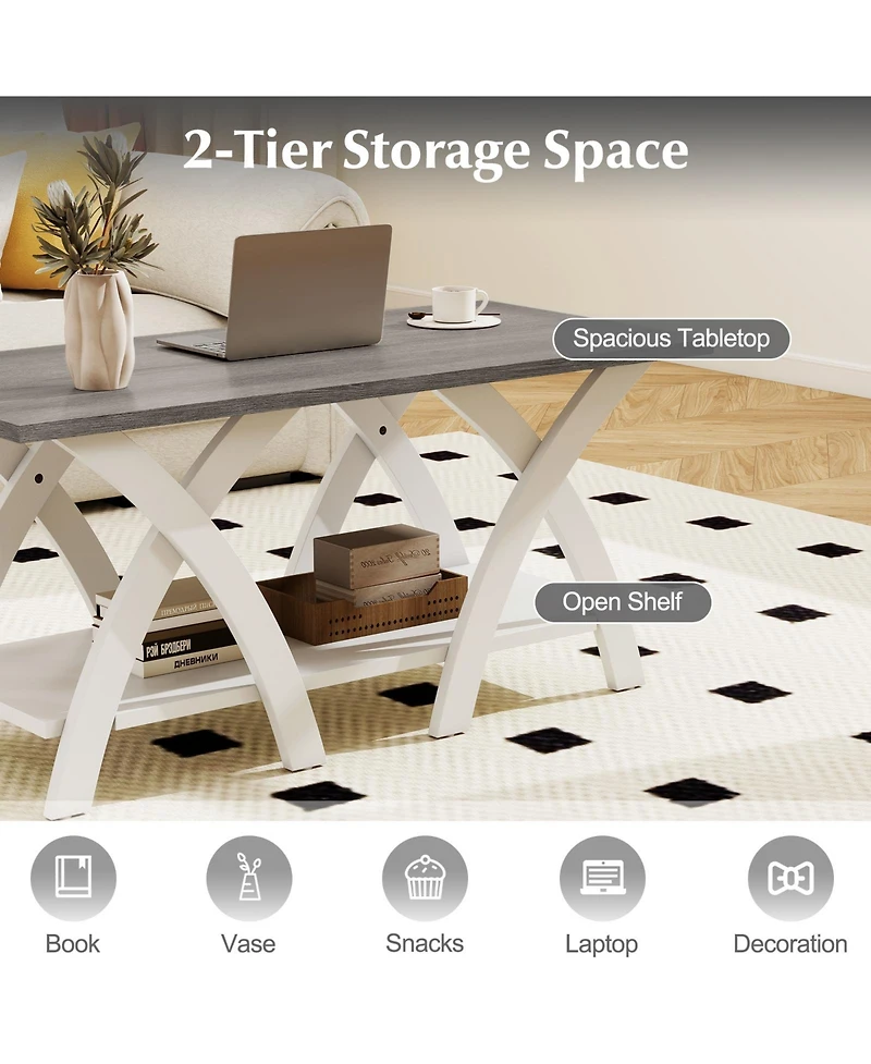 Gymax 40'' Coffee Table With Storage Shelf W/X-shaped Legs for Living Room Bedroom