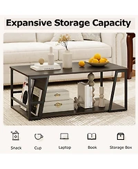 Gymax 40'' Coffee Table and 2-Tier Modern Farmhouse Center Table w/Storage Shelf