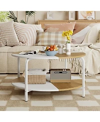Gymax 2-Tier Round Coffee Table With Storage Shelf Metal Frame for Living Room Apartment