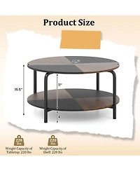 Gymax 2-Tier Round Coffee Table With Storage Shelf Metal Frame for Living Room Apartment