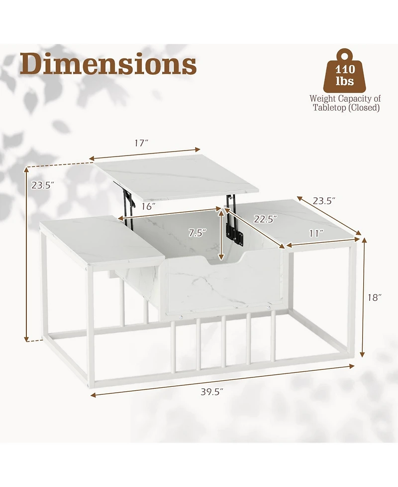Gymax Lift-Top Coffee Table With Hidden Storage and Heavy-Duty Metal Frame for Living Room