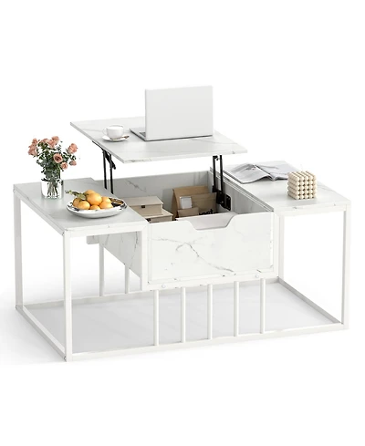 Gymax Lift-Top Coffee Table With Hidden Storage and Heavy-Duty Metal Frame for Living Room