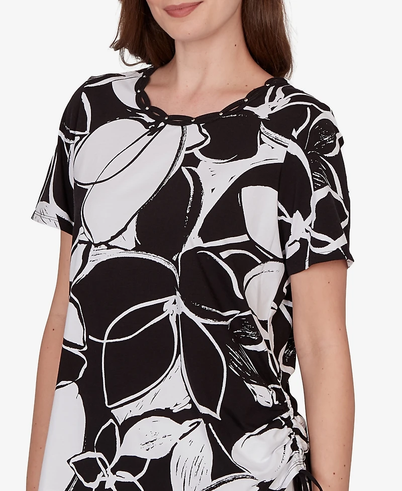 Alfred Dunner Petite Abstract Floral Embellished Side-Tie Top