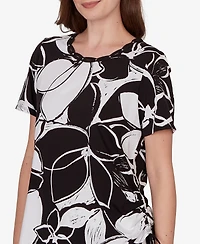 Alfred Dunner Petite Abstract Floral Embellished Side-Tie Top
