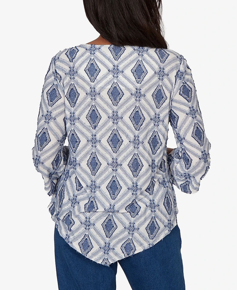 Alfred Dunner Petite Indigo Girls Diamond Textured Top with Necklace
