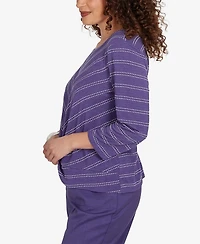 Alfred Dunner Petite Grand Bazaar Twisted Hem Chevron Top