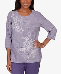 Alfred Dunner Petite Grand Bazaar Embroidered Diagonal Textured Knit Top