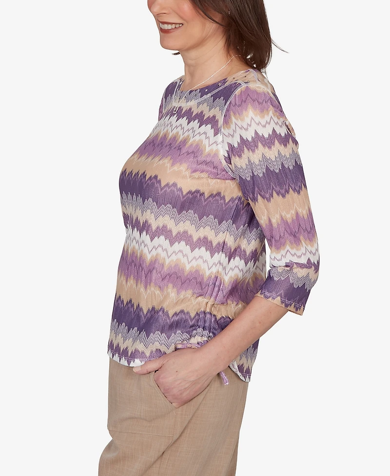 Alfred Dunner Petite Grand Bazaar Rippled Stripes Knit Top