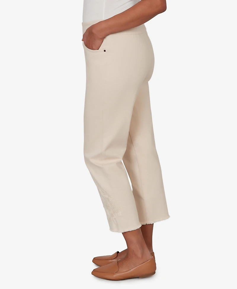 Alfred Dunner Petite Camden Market Tonal Floral Applique Ankle Pants