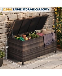 homfan Large Outdoor Storage Box with Wheels and Handles Waterproof Pe Rattan Deck Chest Spacious Weatherproof Bin for Garden, Balcony, Porch