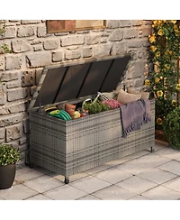 homfan Large Outdoor Storage Box with Wheels and Handles Waterproof Pe Rattan Deck Chest Spacious Weatherproof Bin for Garden, Balcony, Porch