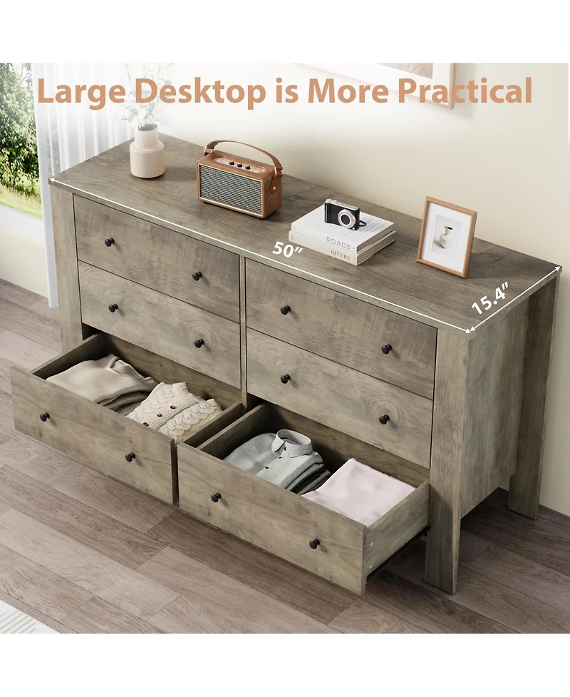 homfan Wide 6 Drawer Dresser for Bedroom - Modern Wooden Chest with Deep Storage Drawers, Metal Knobs Ideal Kids Room, Entryway, Hallway