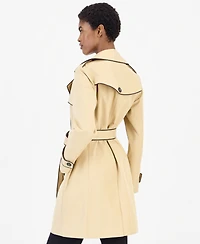 Michael Kors Women's Faux Leather-Trim Button-Front Trench Coat, Created for Macy's