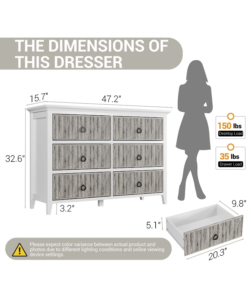 homfan Modern 6 Drawer Dresser - Spacious Wooden Chest for Bedroom, Living Room, Closet, or Entryway - Stylish Storage Organizer Cabinet