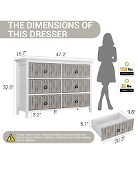 homfan Modern 6 Drawer Dresser - Spacious Wooden Chest for Bedroom, Living Room, Closet, or Entryway - Stylish Storage Organizer Cabinet