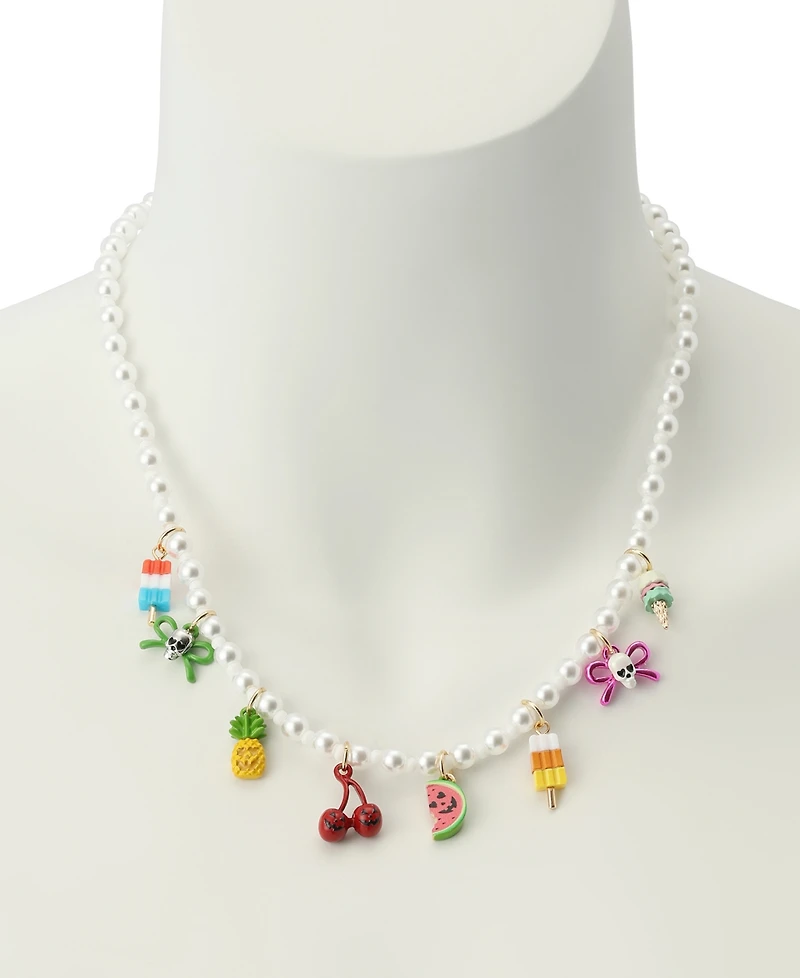 Betsey Johnson Faux Imitation Pearl Spooky Summer Charm Bib Necklace