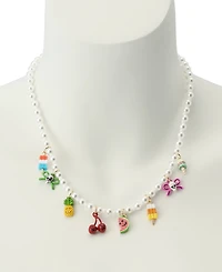 Betsey Johnson Faux Imitation Pearl Spooky Summer Charm Bib Necklace