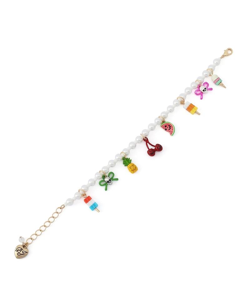 Betsey Johnson Faux Imitation Pearl Spooky Summer Mixed Charm Bracelet