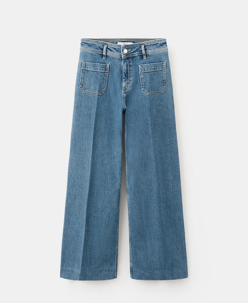 Mango Women's Pockets Wide Leg Jeans