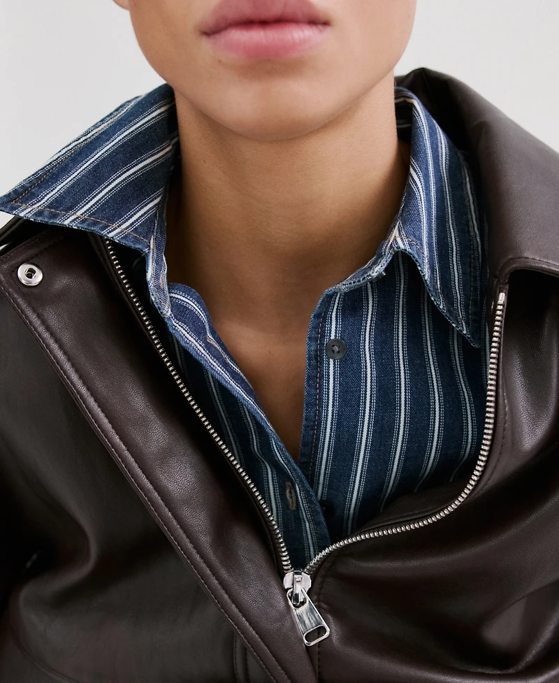 Mango Women's Striped Denim Shirt